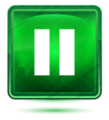 Pause icon neon light green square button