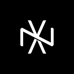 Initial letter N and X, NX, XN, overlapping interlock monogram logo, white color on black background