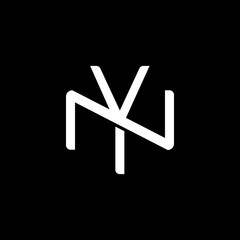 Initial letter N and Y, NY, YN, overlapping interlock monogram logo, white color on black background - obrazy, fototapety, plakaty