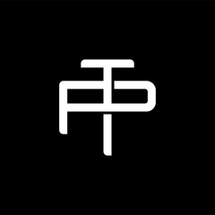 Initial letter P and T, PT, TP, overlapping interlock monogram logo, white color on black background