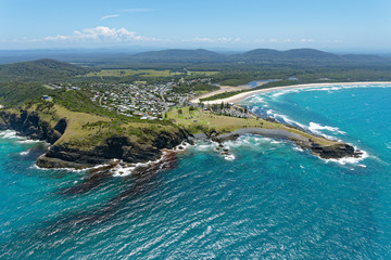 Aerial view over Crescent Head and surrounds on the Mid North Coast of New South Wales, Australia
