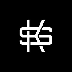 Initial letter S and K, SK, KS, overlapping interlock monogram logo, white color on black background