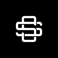 Initial letter S and S, SS, overlapping interlock monogram logo, white color on black background
