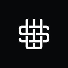 Initial letter S and W, SW, WS, overlapping interlock monogram logo, white color on black background