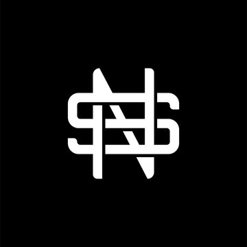 Initial letter S and N, SN, NS, overlapping interlock monogram logo, white color on black background