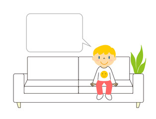 ソファーに座る男の子と吹き出し
