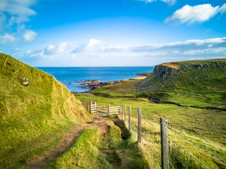 The coastline with the rare Dinosaur footprints of the sauropod-dominated tracksite from Rubha nam Brathairean, Brothers Point - Isle of Skye, Scotland © Lukassek
