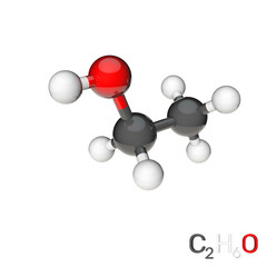 Ethanol model molecule. Isolated on white background. 3D rendering illustration.