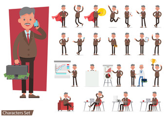 set of Businessman working and showing different gestures character vector design. no5