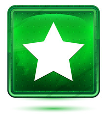 Obraz premium Star icon neon light green square button