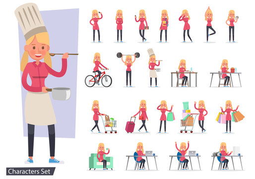 set of girl different lifestyle activities character vector design no2