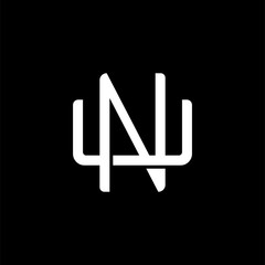 Initial letter U and N, UN, NU, overlapping interlock monogram logo, white color on black background