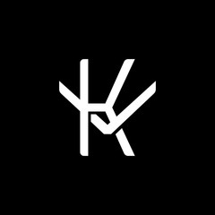 Initial letter V and K, VK, KV, overlapping interlock monogram logo, white color on black background