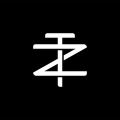 Initial letter Z and T, ZT, TZ, overlapping interlock monogram logo, white color on black background