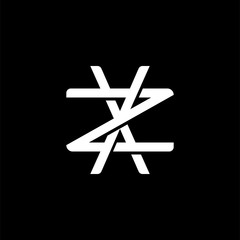 Initial letter Z and X, ZX, XZ, overlapping interlock monogram logo, white color on black background