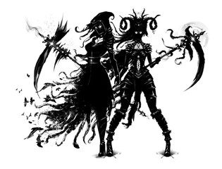 Necromancers with scythes stand in the wind