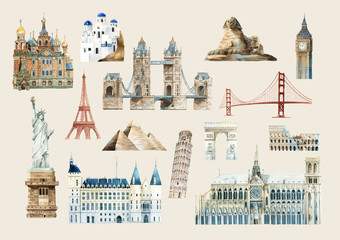 Set of famous landmark vectors © Rawpixel.com