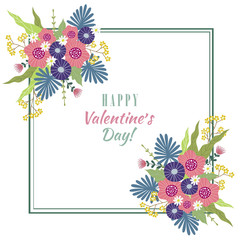 Floral hand draw design concept for Valentines Day. Flower vector with frame and text on a white background