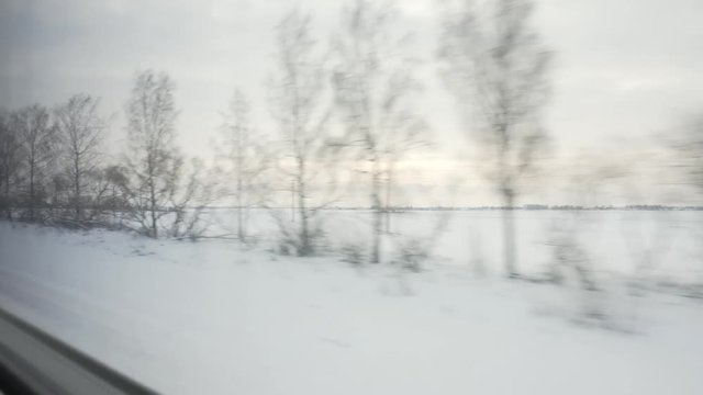 Winter view from train window. Belarus, Minsk - Gomel train