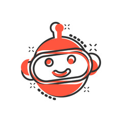 Cute robot chatbot icon in comic style. Bot operator vector cartoon illustration pictogram. Smart chatbot character business concept splash effect.