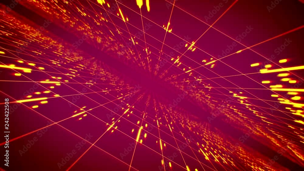 Poster mysterious 3d rendering of time portal from two moving surfaces covered with square nets and rotatin