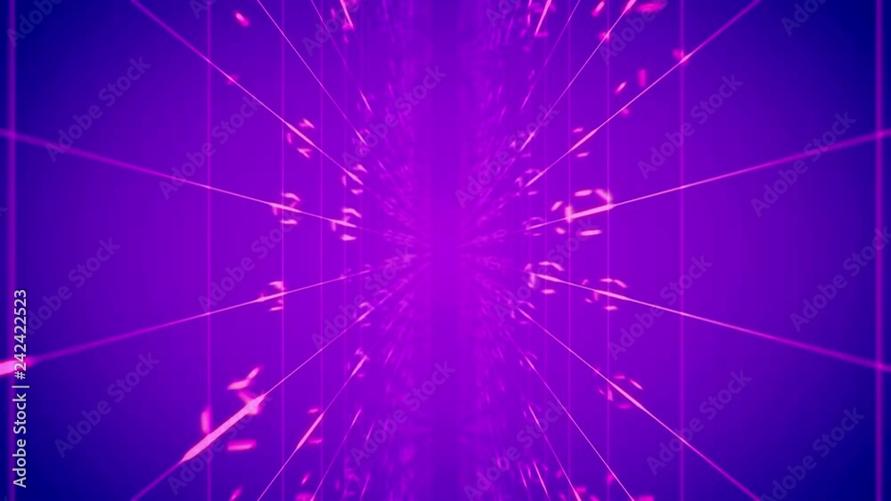 Poster enigmatic 3d rendering of time portal from two moving surfaces with square meshes and rotating circl