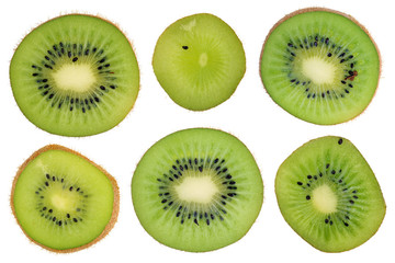 Kiwi fruit cross section slices set isolated