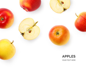 Creative layout made apples. Flat lay. Food concept. Apples on white background.