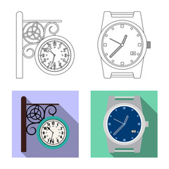 Vector illustration of clock and time logo. Set of clock and circle vector icon for stock.