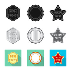 Vector design of emblem and badge icon. Collection of emblem and sticker stock symbol for web.