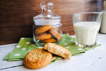 Cookies and a glass of milk on the table