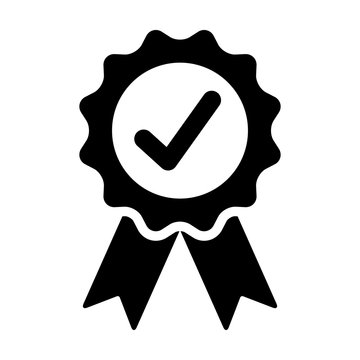Certified or approved ribbon with checkmark /check mark flat vector icon for apps and websites