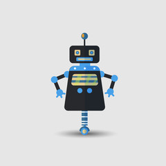Retro vintage funny vector robot icon in flat style isolated on grey background. Vector vintage illustration of flat Chatbot icon. Customer support service chat bot. Cute cartoon retro robot icon