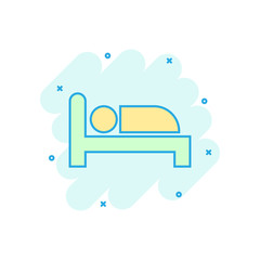 Bed icon in comic style. Sleep bedroom vector cartoon illustration pictogram. Relax sofa business concept splash effect.