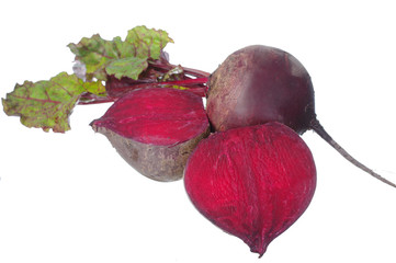 Red beet with tops. Isolated on white