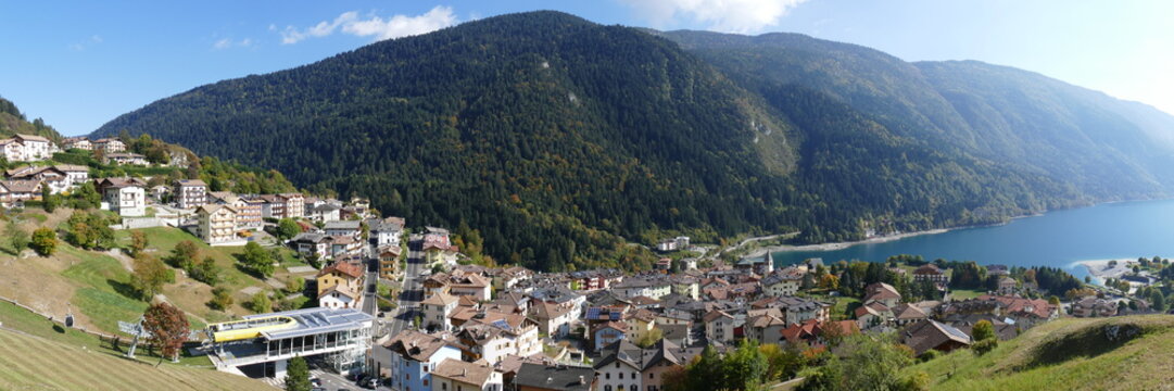 Molveno Lake panorama from the cableway to Pradel plateau