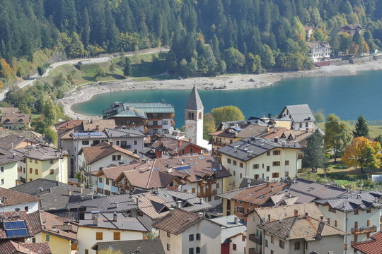 Molveno Lake panorama from the cableway to Pradel plateau