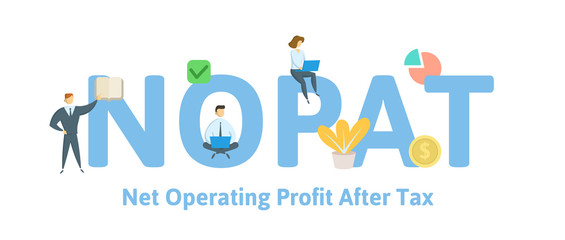 NOPAT, Net Operating Profit After Tax. Concept with keywords, letters and icons. Colored flat vector illustration. Isolated on white background.