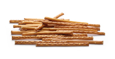 Salty cracker pretzel sticks isolated on white background