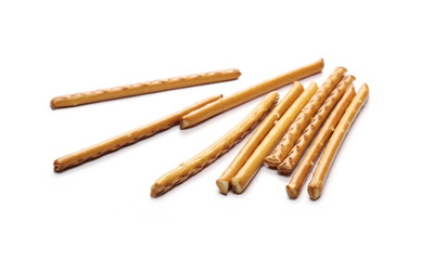 Salty cracker pretzel sticks isolated on white background