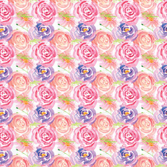 Hand-painted watercolor floral rose Pattern. Illustration of decorative floral design for wedding invitations and greeting cards.