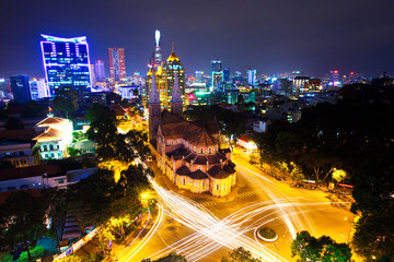 Fototapeta na wymiar Immaculate Conception Cathedral Basilica in Saigon by Night