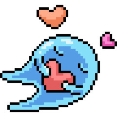 vector pixel art heart doll hug
