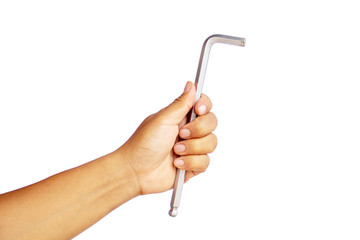 Man's hand holding hexagon or allen wrenches on a white background, isolate, with clipping path.