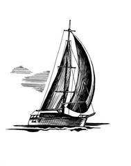 Single-masted sailboat  sketch isolated