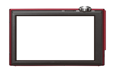 Screen monitor of compact digital camera on white background with clipping path.