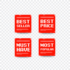 Best Seller, Best Price, Must Have & Most Popular Bitmap Design Vector Labels