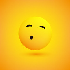 Kissing or Whistling Emoticon, Face With Smiling Eyes on Yellow Background - Vector Design 