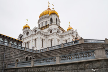 View of the Cathedral of Christ the Saviour in Moscow, Russia. Is a main Russian Orthodox church, a few hundred metres southwest of the Kremlin.