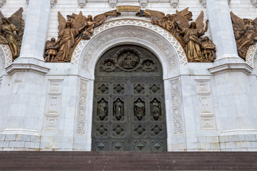 Entrance with stairs to the Cathedral of Christ the Saviour in Moscow, Russia. Is a main Russian...